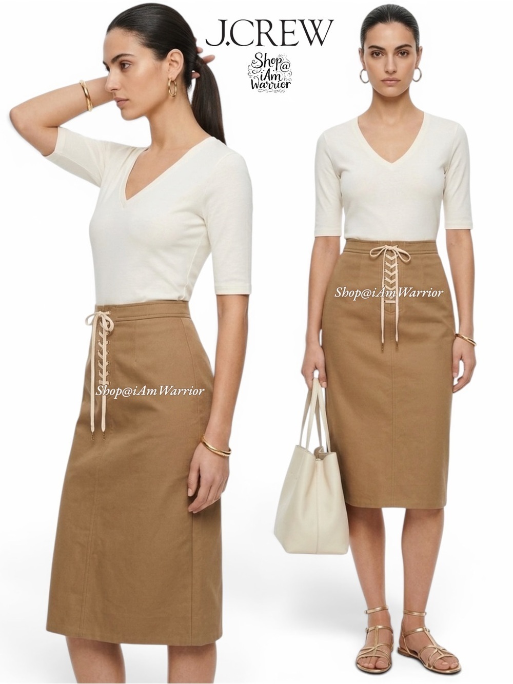 J.Crew cotton twill lace up high waisted midi skirt *shop@iamwarrior